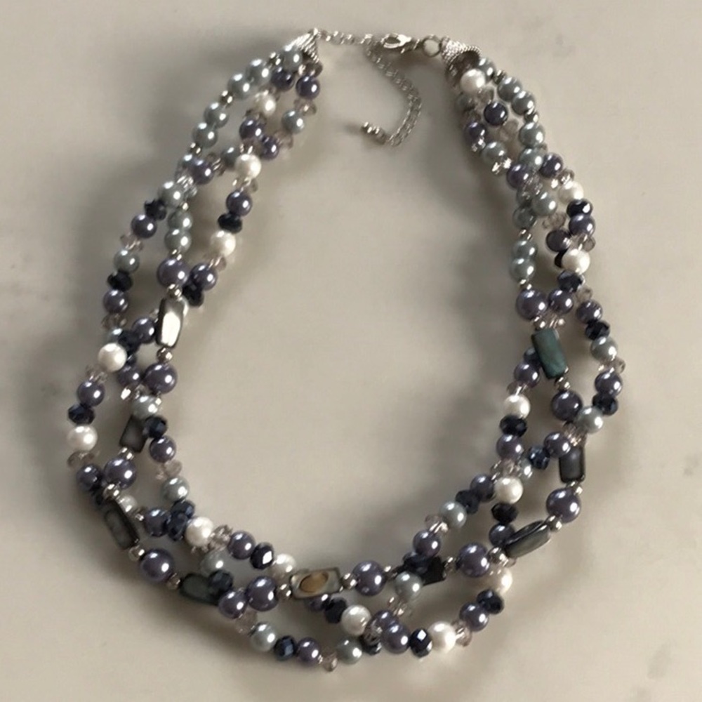 Triple strand beaded necklace